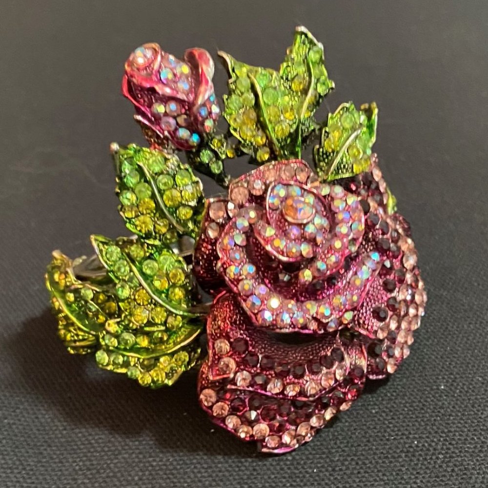 Purple Rhinestone Rose statement cuff bracelet - Picture 2 of 6